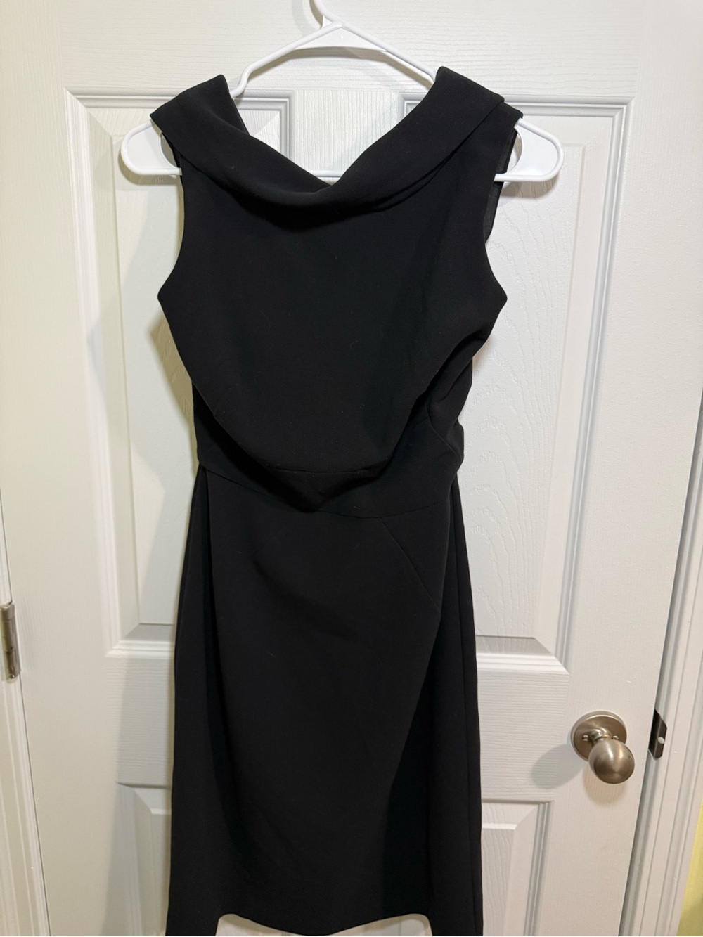 White House Black Market Black Midi Dress with Draped Neckline